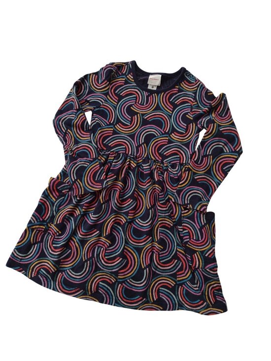 Hanna Andersson Other - Hanna Andersson Long Sleeve Play Dress 6-7 Tossed Rainbow Print Fun Cotton Knit